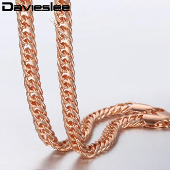 

Davieslee 585 Rose Gold Filled Necklace for Women Womens Chain Necklace Curb Link Wholesale Fashion Jewelry 5mm 18-36inch LGN162