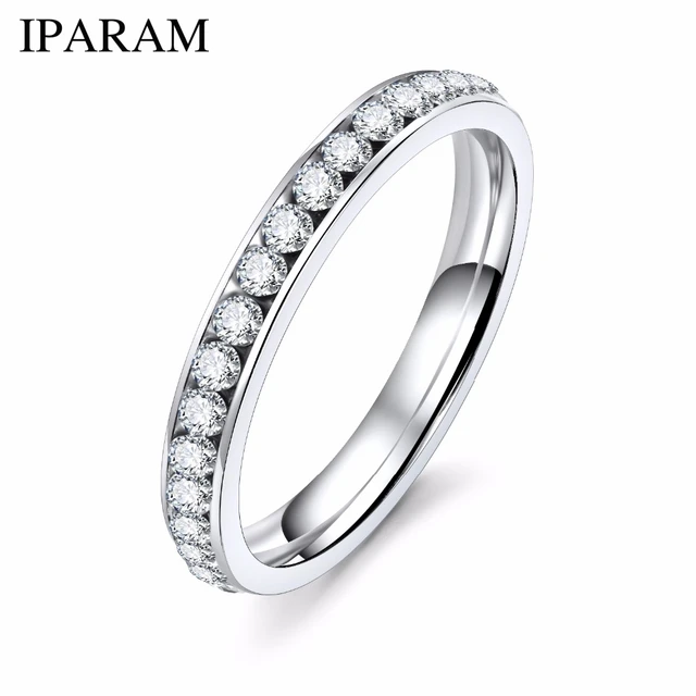 IPARAM Silver Color Crystal Wedding Rings for Women Titanyum Men Stainless Steel IPARAM Silver Color Crystal Wedding Rings for Women Titanyum Men Stainless Steel