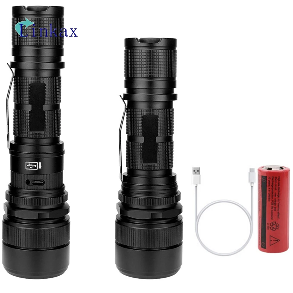 

P50 LED Flashlight Torch USB Rechargeable Portable Lantern 5 Modes Zoom Light for Camping Outdoor SOS Flashlight By 26650