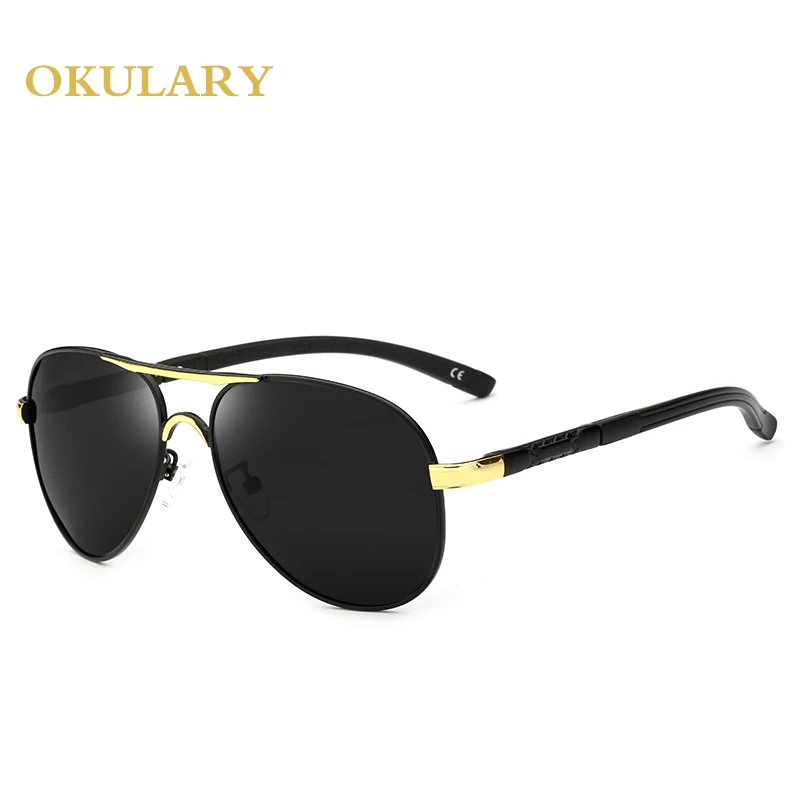 Мужские овальные поляризованные зеркальные солнцезащитные очки черный/коричневый/синий цвет UV400 с коробкой - Цвет линз: black