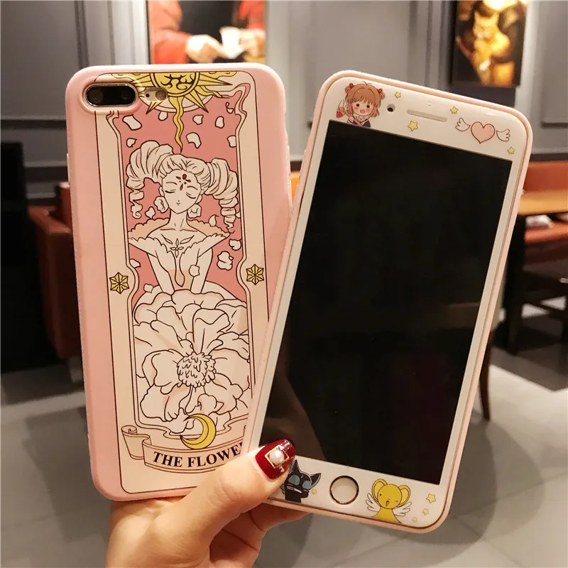 Для iPhone 8 8 plus Чехол+ пленка из закаленного стекла, Япония супер милый Captor SAKURA чехол для iPhone 6 S 6splus 7 7plus Fudas - Цвет: case and Glass film