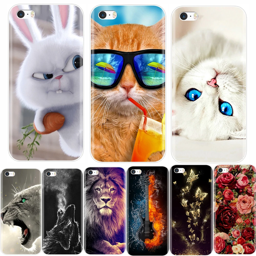 Phone Case For iPhone SE 5S 5 S 5C Soft Silicone TPU Ultra Thin Cute Flower Floral Back Cover For iPhone 4S 4 S Case