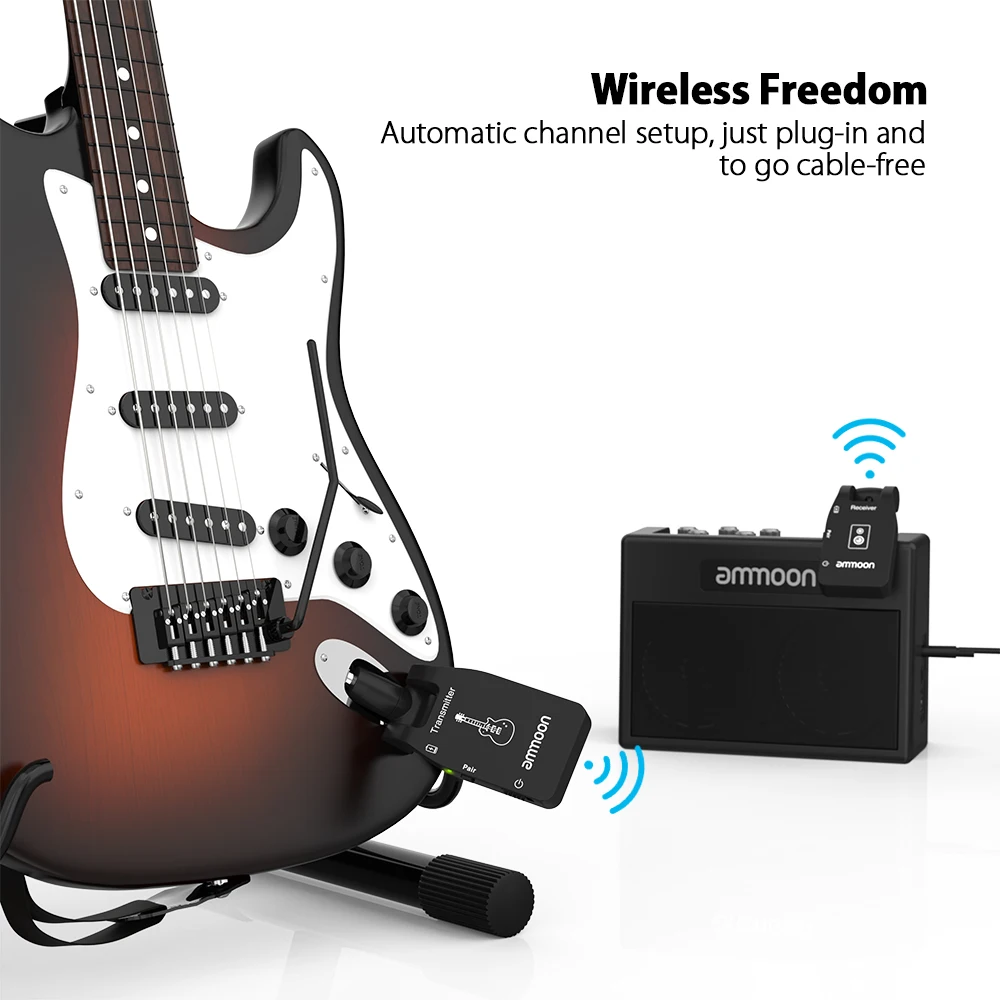 Ammoon2.4G Беспроводной гитары Системы аудио передатчик приемник Перезаряжаемые 6-канальный для Электрогитары бас Аксессуары для гитары