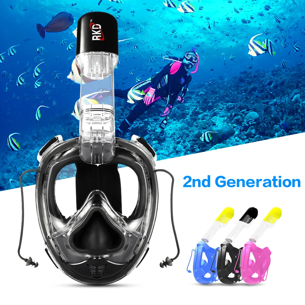 2018 RKD 2nd Generation Diving Mask Full Face Scuba Snorkel One piece