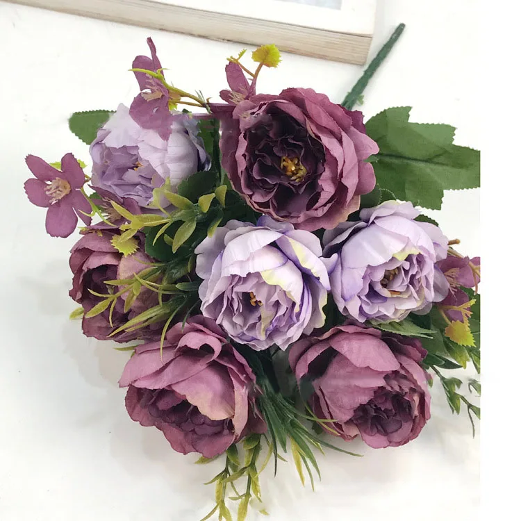 purple artificial flowers roses peonies