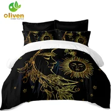 Boho Black Golden Bedding Set Cartoon Sun Moon Print Duvet Cover King Queen Quilt Cover Pillowcase Soft Bedclothes 3Pcs A45 Boho Black Golden Bedding Set Cartoon Sun Moon Print Duvet Cover King Queen Quilt Cover Pillowcase Soft Bedclothes 3Pcs A45