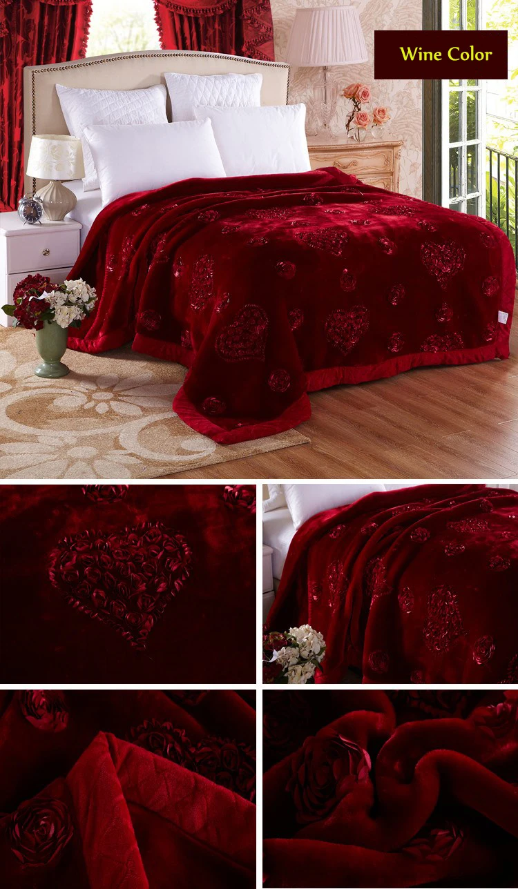 Wedding Decorative Home Textile Embroidery Blanket Winter Thick Fluffy Fat Comforter Mink Winter Soft Warm Blankets On The Bed