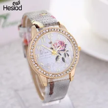 2017 New Fashion Chinese Style Peony Pattern Watch Gilt Digital Quartz Casual Leather Clock Women Dress Cartoon Wristwatch Hot