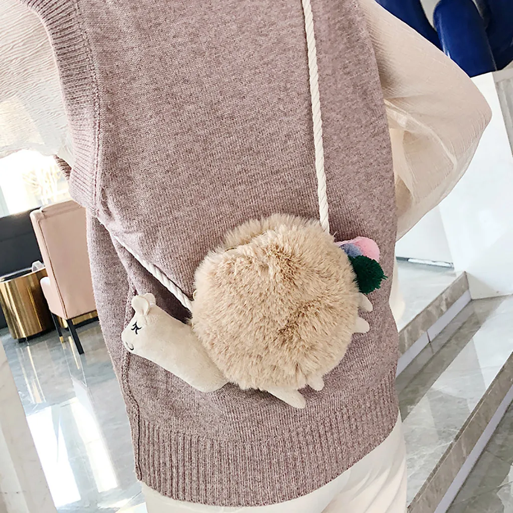 

Wonmen Cute plush alpaca package ostrich bag alpaca hair bag diagonal package Borsa a tracolla da donna#30