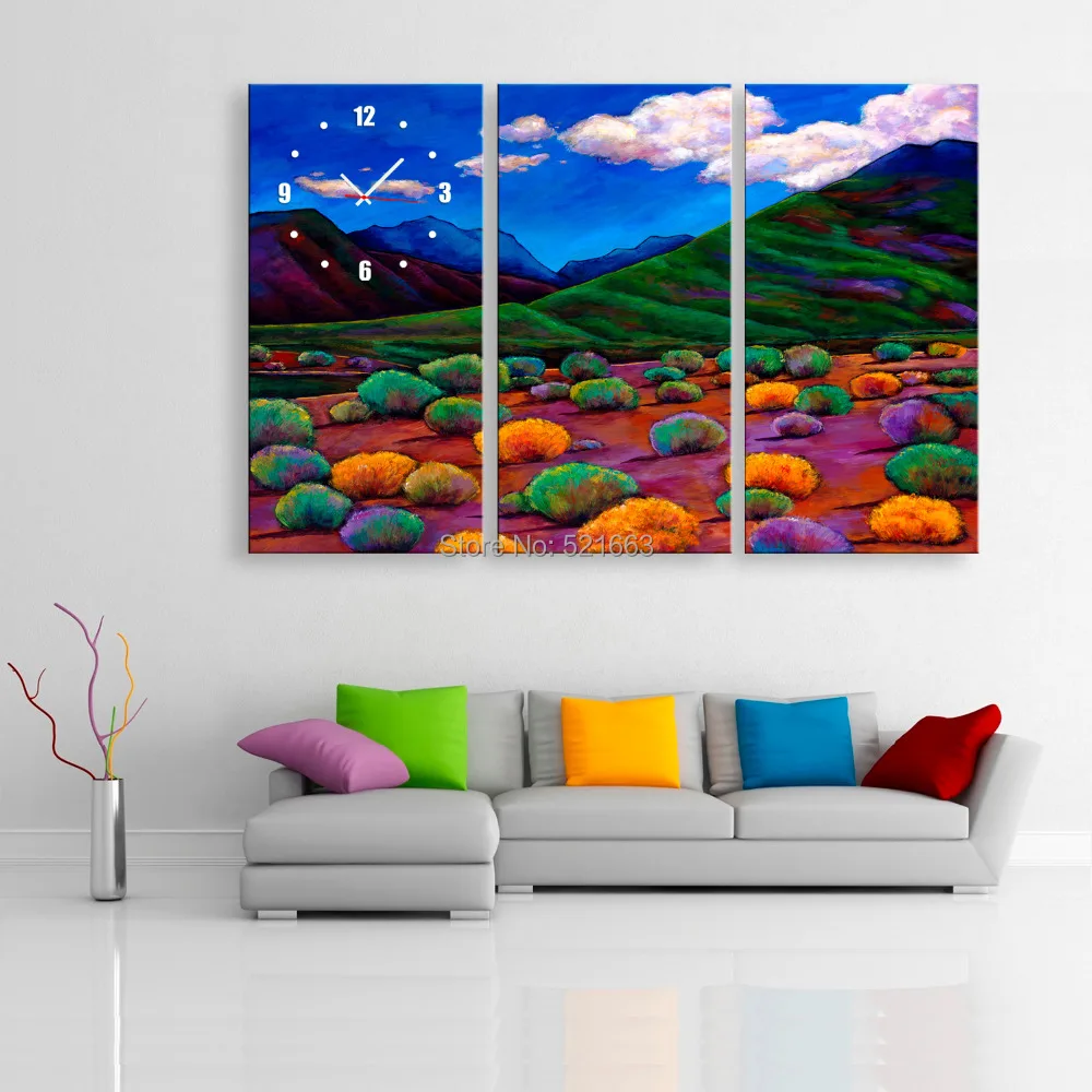 

Free Shipping E-HOME Color Field Clock in Canvas 3pcs wall clock