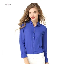 2016 Women Blouse Turn-down Collar Formal Lady Chiffon Shirt Long Sleeve Femme Blusa Cardigan Plus Size