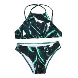 Для женщин пикантные зеленые листья узор купальники для малышек Бикини Стильный Пляжная Push Up купальный бикини feminino Praia 2019 brasiliro