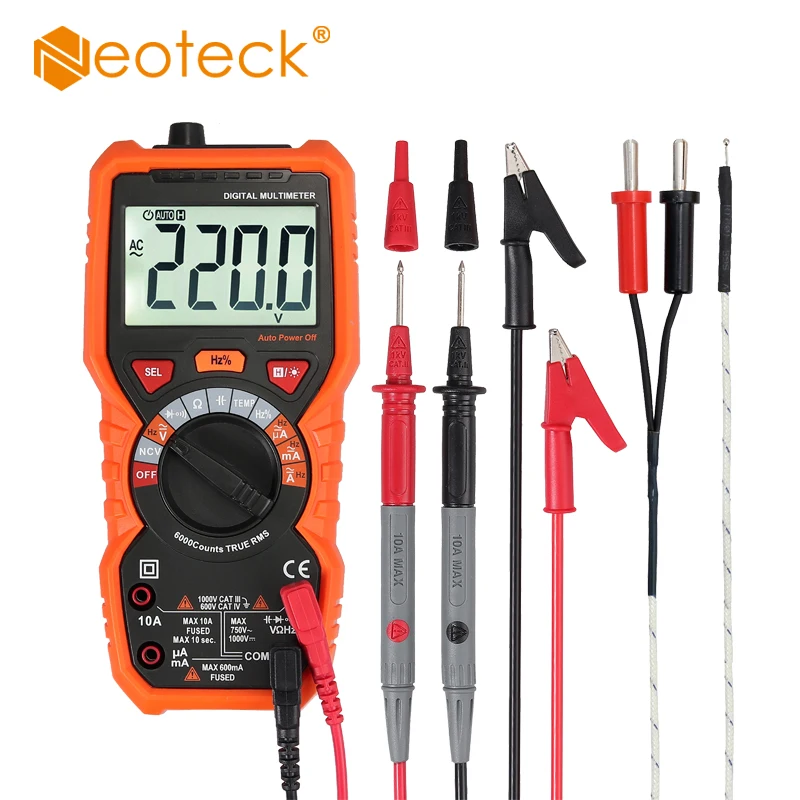 

Neoteck True RMS Digital Multimeter Auto Range AC/DC voltage current NCV Tester with Backlight 6000 Counts Multimeter Tester