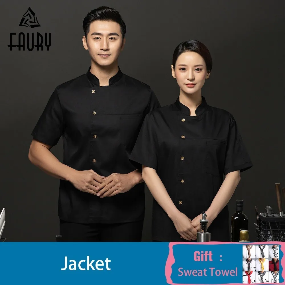 

Chef Cook Jacket with Free Scaf Gift Waiter Waitress Uniform Hotel Coffee Shop Sushi Restaurant Kitchen Summer Work Clothes
