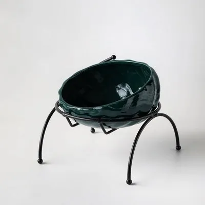 Deep Green Керамика чаша для домашних животных для защиты позвоночника настольная Высокая ножка большой косой стильная футболка с изображением персонажей видеоигр подачи для домашних животных собак и товары для животных, кошек аксессуары - Цвет: Deep Green