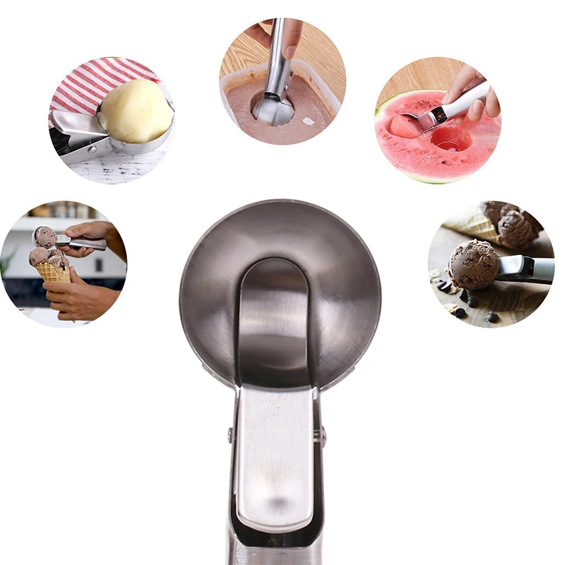 2 in 1 Stainless Steel Ice Cream Spoon Watermelon Spoons Melon Baller Practical Kitchen Accessories for Frozen Yogurt Cookie