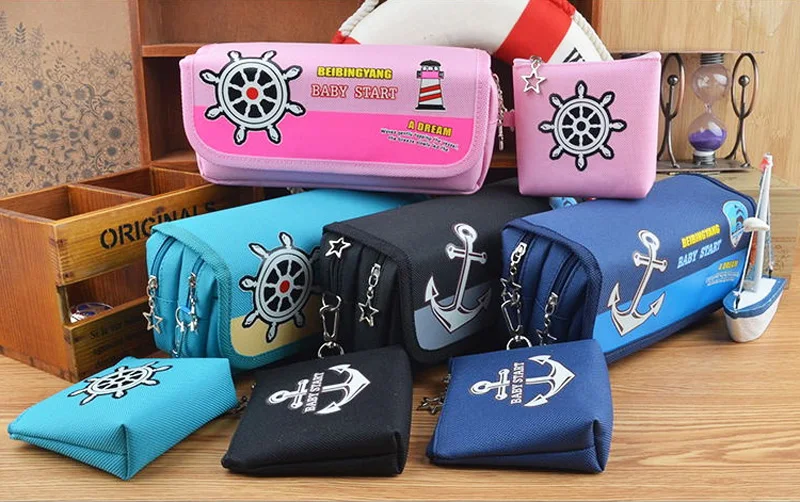 

Naval Ship Sea School Pencil Case Large Capacity PU Leather Portable Office Pen Bag Box Case For Boy Girl Stationery Supplies
