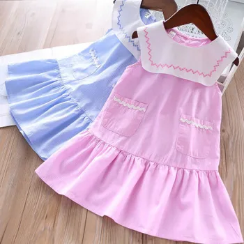 

Roimyal Wholesale 2019 summer girl cute square collar plaid dress double pocket cotton vest 2-6 years old girl dress