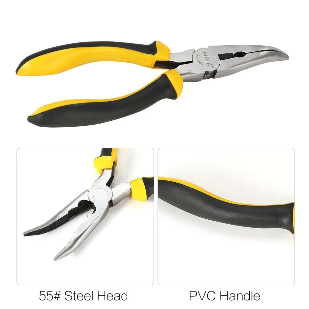 

SHE.K 8 Inch Clamping Pliers Curved Bent Diagonal Long Nose Needle Repair Tool Ring Retainer DIY Spring Hand Repair Tool