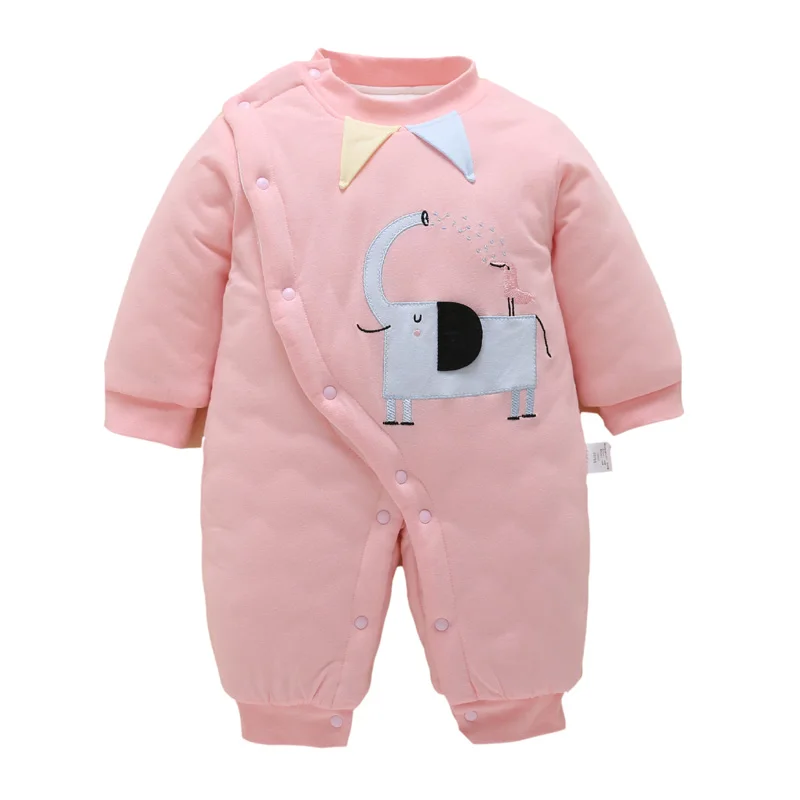 Комбинезон для маленьких девочек, зимняя теплая одежда с хлопковой подкладкой для маленькой принцессы, милый комбинезон с кроликом, верхняя одежда с капюшоном - Цвет: 5-pink
