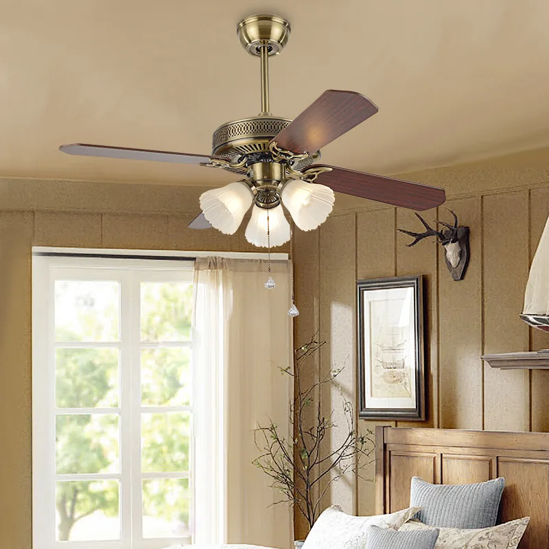 American Vintage Ceiling Fan With Lights Remote Control Ventilador De Techo 220 Volt Bedroom Ceiling Light Fan Lamp E27 Bulbs