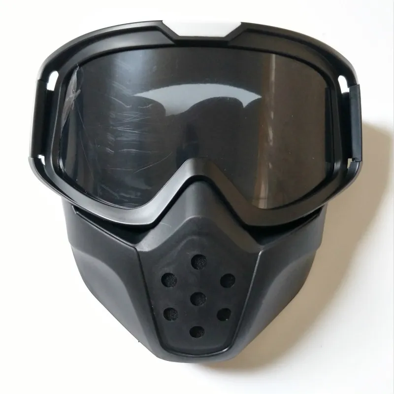 Новое поступление Винтажный мотоциклетный шлем маска для глаз Съемный модульный маска для лица очки для мотокросса с лицевой маской - Цвет: Grey lens