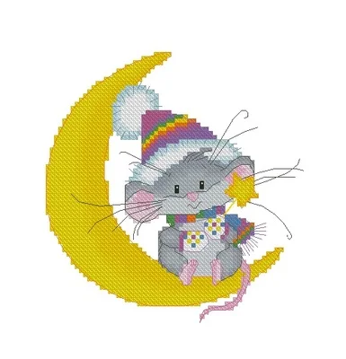 

Needlework 14CT 16CT Cross Stitch, DIY Count Cross Stitch, Embroidery Set, Little mouse on the moon