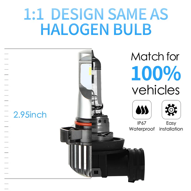 

1pair Mini Bulb 6000K LED Car Headlight Bulbs H8/H9/H11/5202/5201/9005/HB3/9006/HB4/P13W Low Beam Fog Light