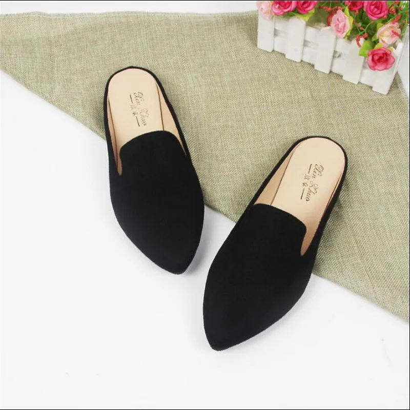 Comprar Verano otoño puntiagudos mujer Zapatillas planas resbalón en medio zapatos mocasines mulas Chanclas de talla grande 31 44
