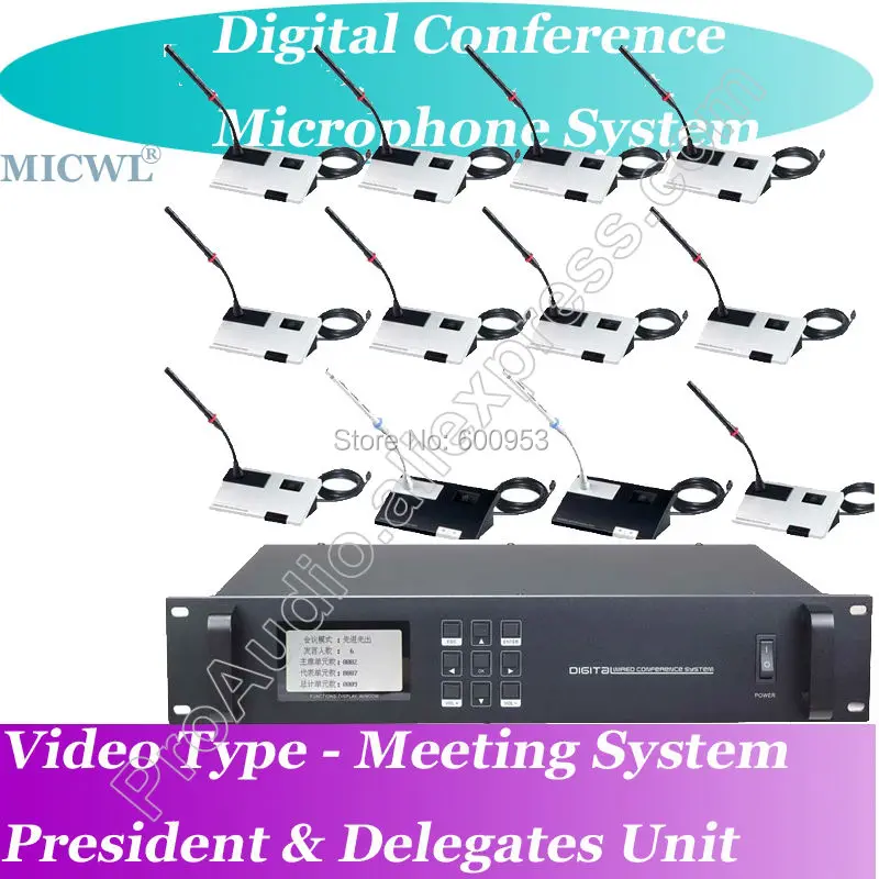 

MICWL 1 Chairman to 60 Delegate Microphone Pro Video Teleconference function Wired Digital Conference System
