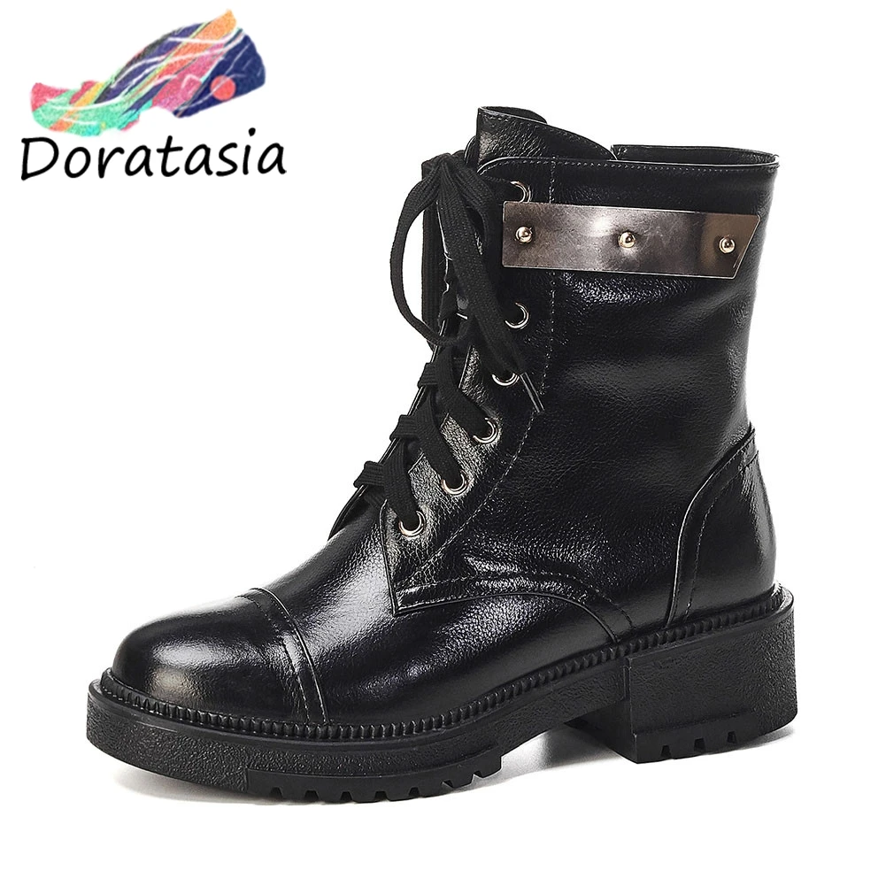 

DORATASIA New Genuine Leather Boots Women 2019 Chunky Heels Platform Decoration Shoes Woman Casual Autumn Ankle Booties