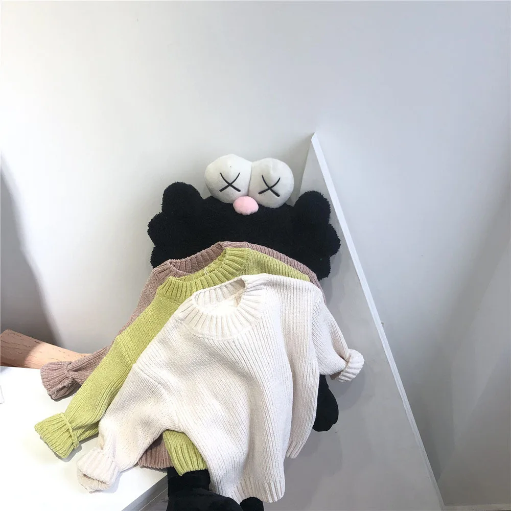 

2019 new stylish girls boys solid knitted sweater autumn fashion kids sweaters 3-8t