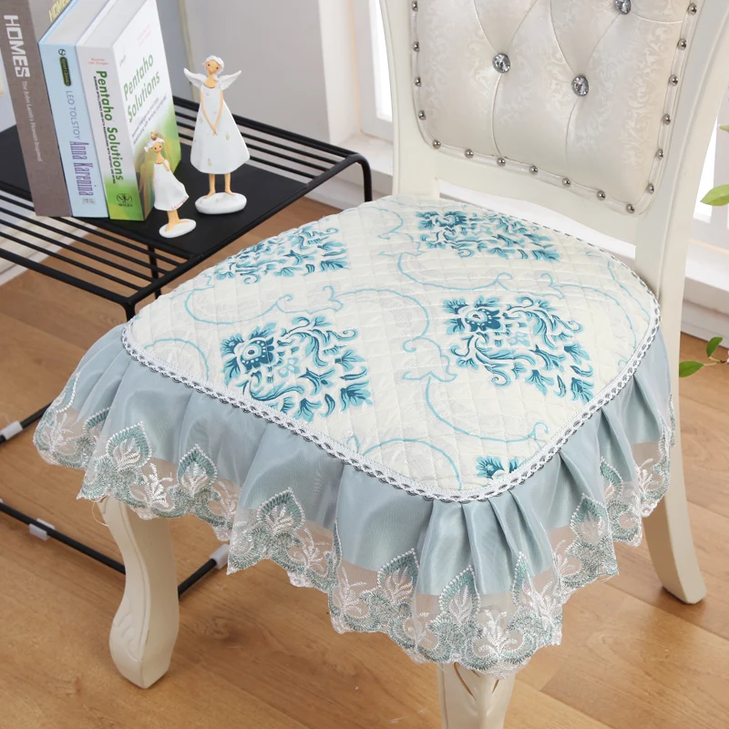 

European Cushions Embroidered Decorative 2pcs/lot Four Strap Skid Stool Cushion Cotton Seat Chair Four Seasons Dining Chair Pad