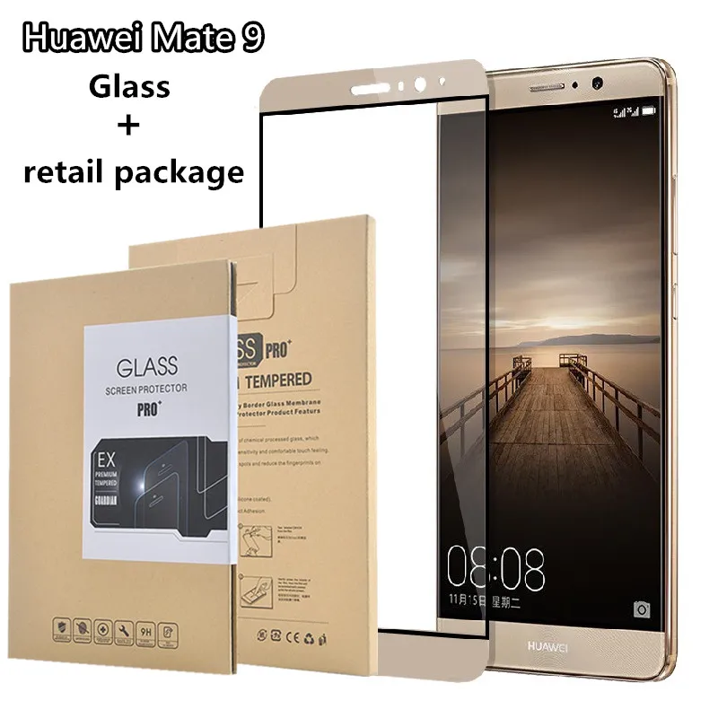 

2017 Exquisite design Tempered GLASS For Huawei Mate 9 Full screen coverage smartphone Screen protect film case +retail package