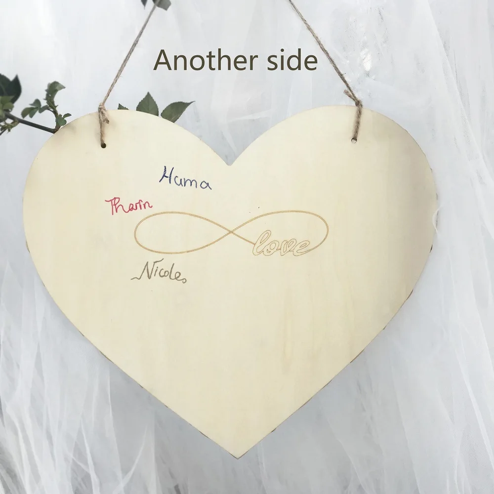 Tanie Drewniany kształt serca zwyczaje spersonalizowane serce księga gości weselnych znak książki wiszące serce ślub księga gości