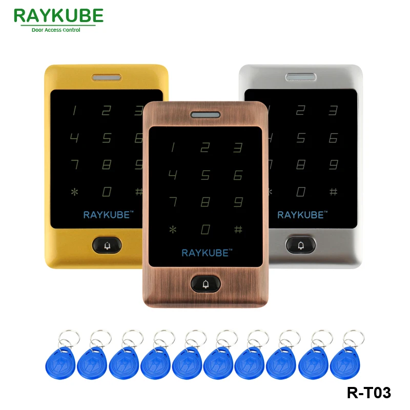 Raykube металла Управление доступом; клавиатуры с сенсорным RFID считыватель 10 шт. брелки для Система контроля доступа + Водонепроницаемый