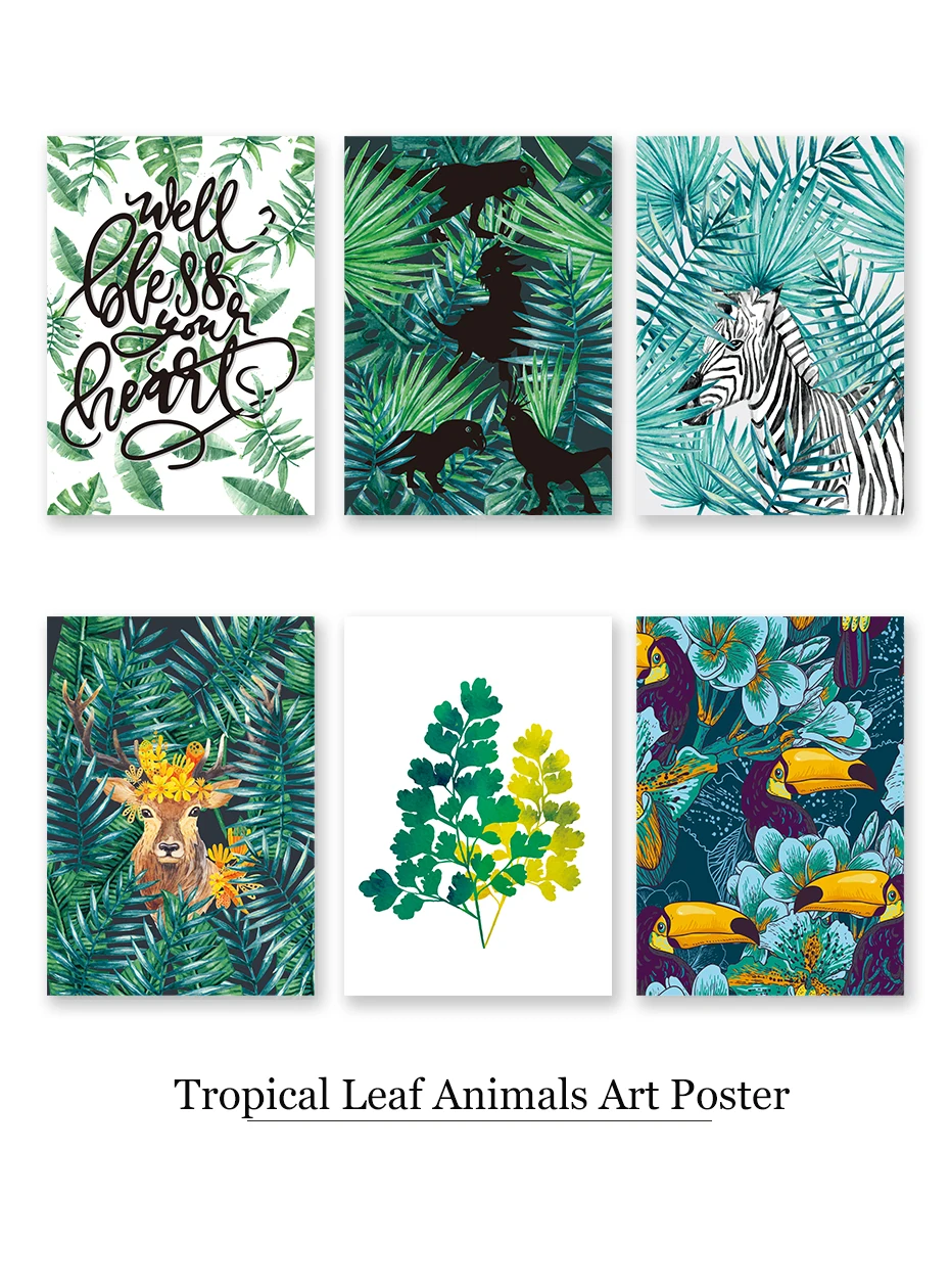 Troical Leaves Animals Wall Art Canvas Painting Different Potted Plants Vintage Posters&Prints Living Room Nordic Decor Pictures (6)