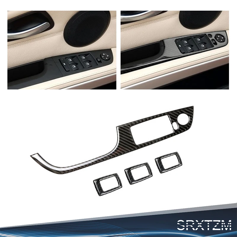 

SRXTZM For BMW E90 Carbon Fiber Window Lifter Switch Button Frame Cover Trim Interior Molding Sticker 3 series 2005-2012 Sticker