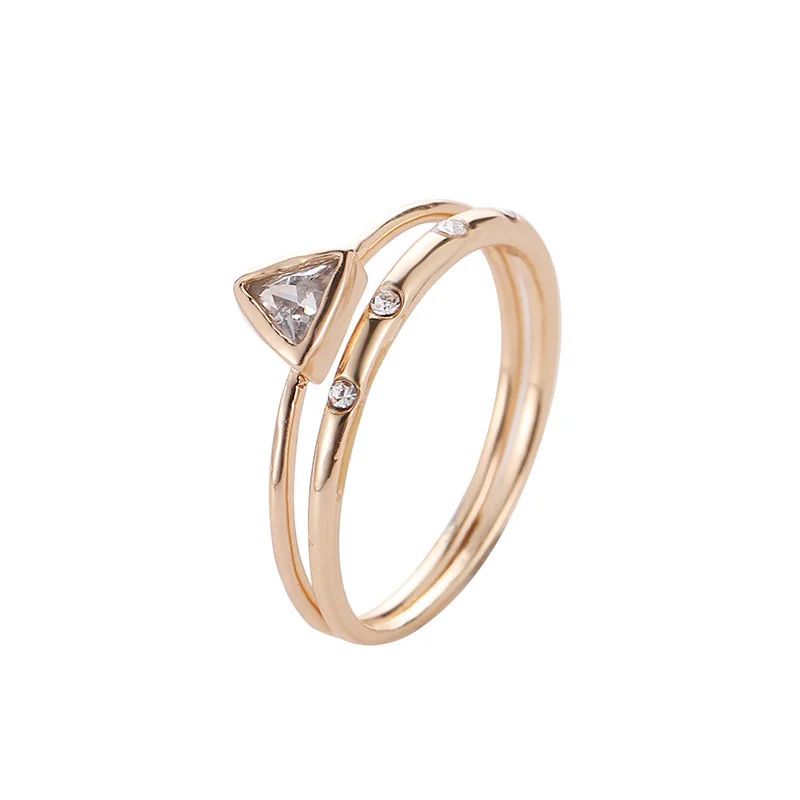 

2 Pcs/Set Twinkling Clear Crystal Geometric Triangle Zircon Golden Rings For Women 5 Sizes