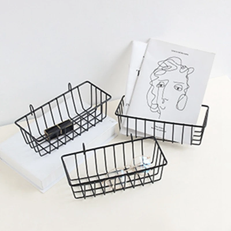 

Iron Grid Hanging Basket Nordic Photo Wall Storage Baskets Girls Room Dormitory Wall Decoration Storage Basket Desktop Organizer