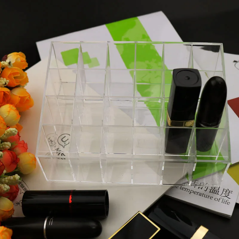 Portable transparent 24 Grids Makeup Storage Box for Lipstick Holder Organizer Nail Polish Display Stand