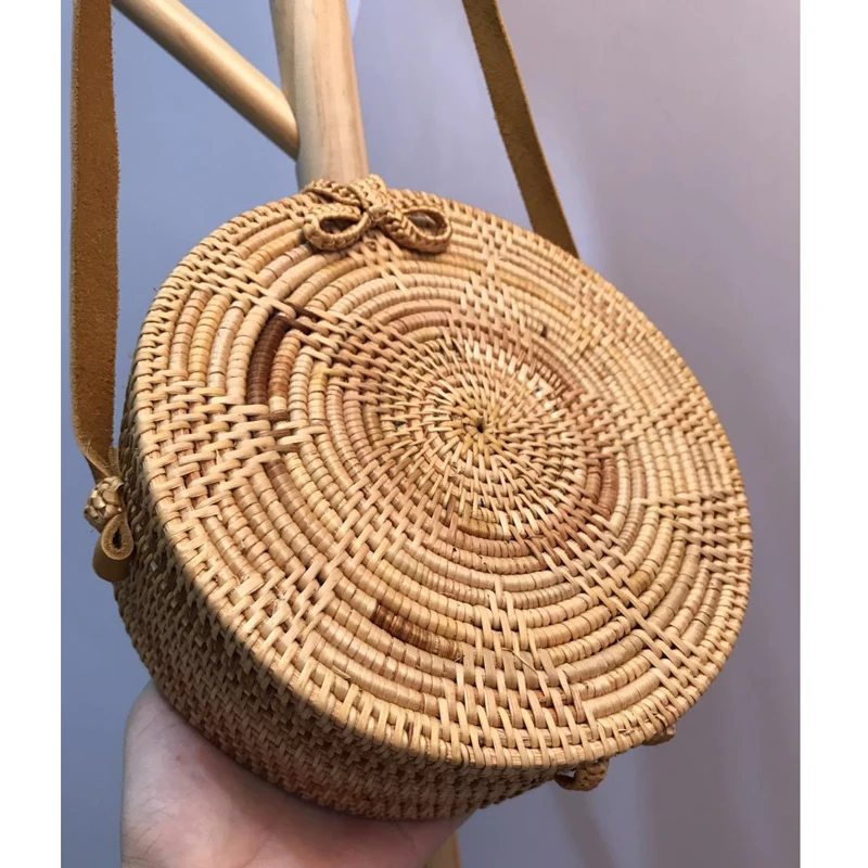 jewelry box Circle Rattan bag bali Beach baobao women Bohemian Handbags Summer 2017 Vintage Handmade Crossbody leather shoulder