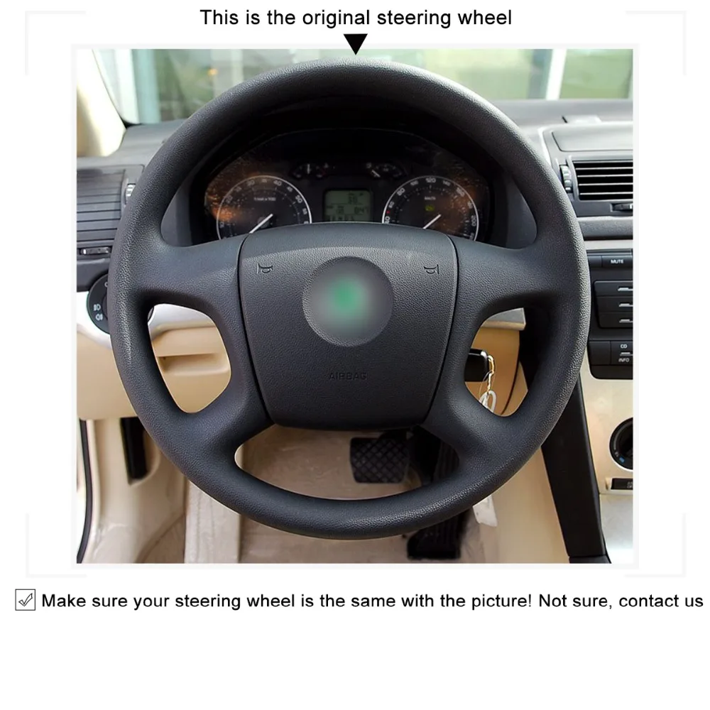 Чехол рулевого колеса автомобиля MEWANT из черной искусственной кожи для Skoda Fabia 2005