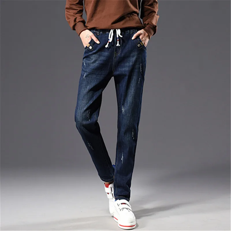Casual denim jeans harem pants for women plus size ealstic