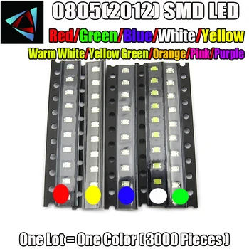 

3000pcs SMD 0805 (2012) LED White Red Green Yellow ICE Blue Warm Pink Purple Orange RGB COLD Light Emitting Diode Assorted Kit
