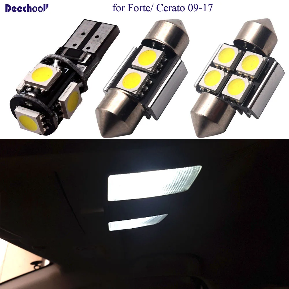 deechooll 11pcs Car LED Light Bulb for Kia Forte/ Cerato 09 17 ,White