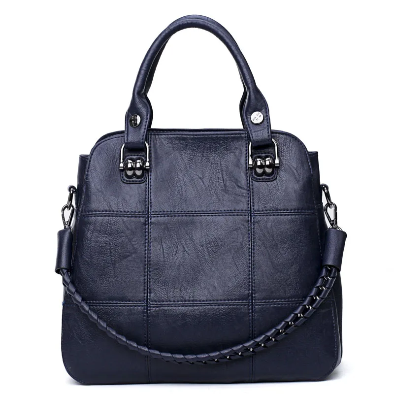 Роскошная женская повседневная сумка-тоут, женская сумка, большая сумка на плечо для женщин, тоут, Женская винтажная Сумка-Кроссбоди из натуральной кожи - Цвет: Blue