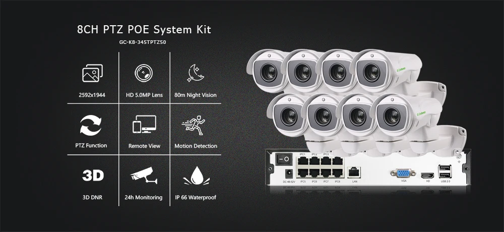 8ch 10X5 Мп ptz-камера с поддержкой POE Системы комплект H.265 CCTV NVR на открытом воздухе Водонепроницаемый 5,1-55 мм Оптический зум IP Камера камеры видеонаблюдения