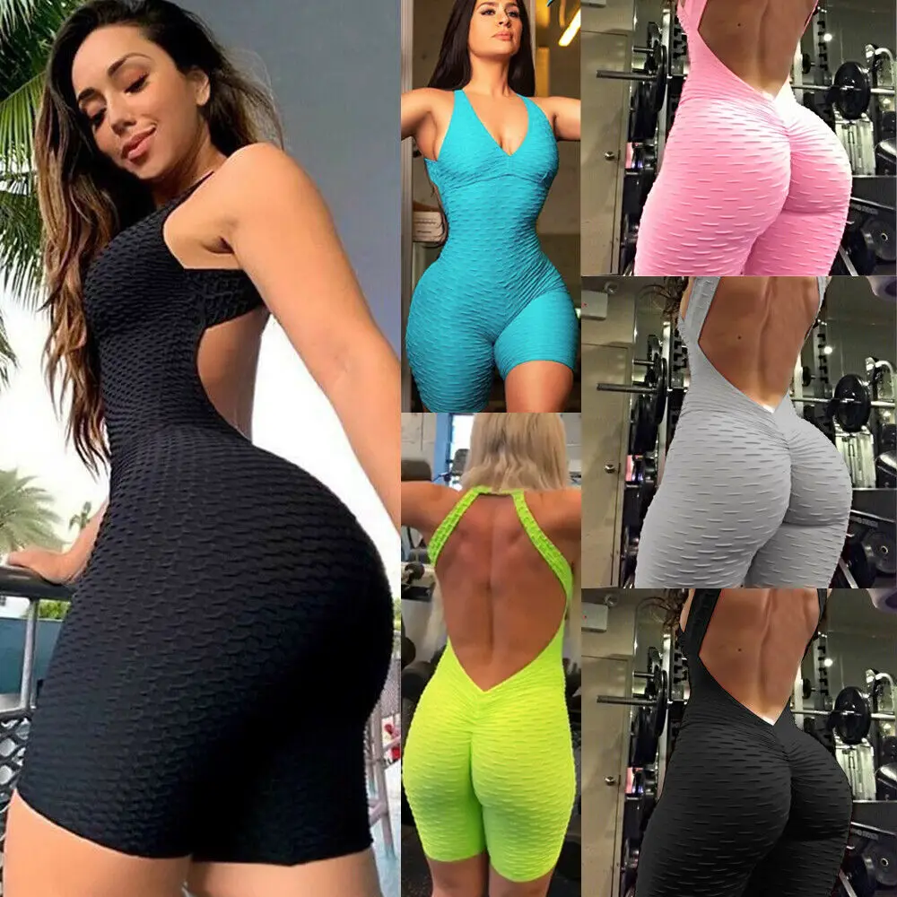 Ladies Stretchy Yoga set Women Bandage Gym Clothing Sport suit Casual Rompers Fitness Workout Playsuit backless sport wear | Спорт и