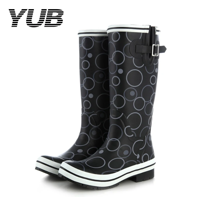 YUB Brand PVC Womens Autumn Rain Boots with Fashion Mid Calf Non slip